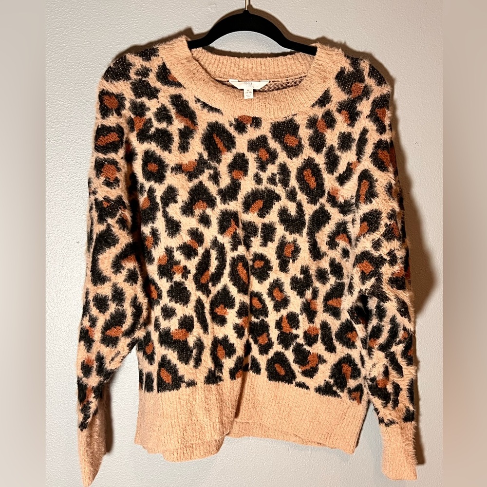 Time And Tru Cheetah Print Crew Neck Sweater Sz XL
